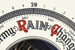 A barometer showing rain