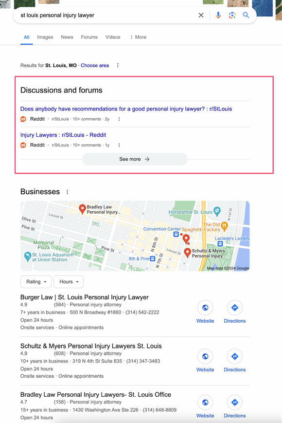 Online search results