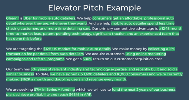 Example elevator pitch