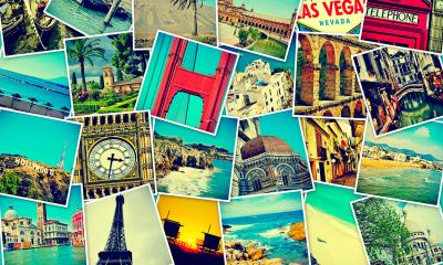 Multiple photos of famous landmarks which have been uploaded to Pinterest